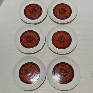 SET OF 6 BREAD AND BUTTER PLATES BLOCK BIDASOA SPAIN - ESPANA FLAMENCO RED VTG